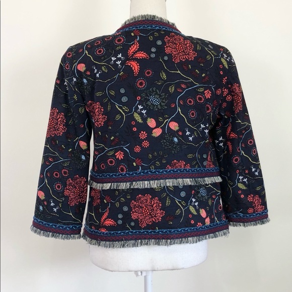 LOFT Navy Strawberries Floral Print Jacket Blazer - Picture 3 of 8